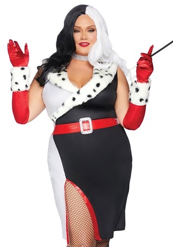 Plus Size Cruella Costume - red shiny gloves and red belt