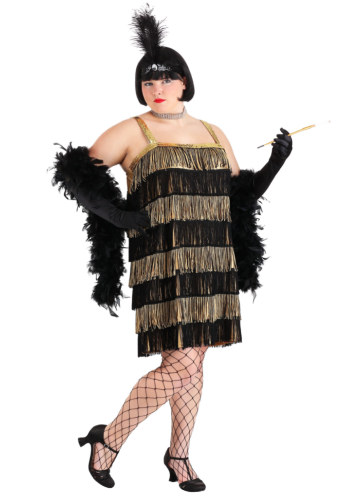 black and gold plus size flapper dress costume