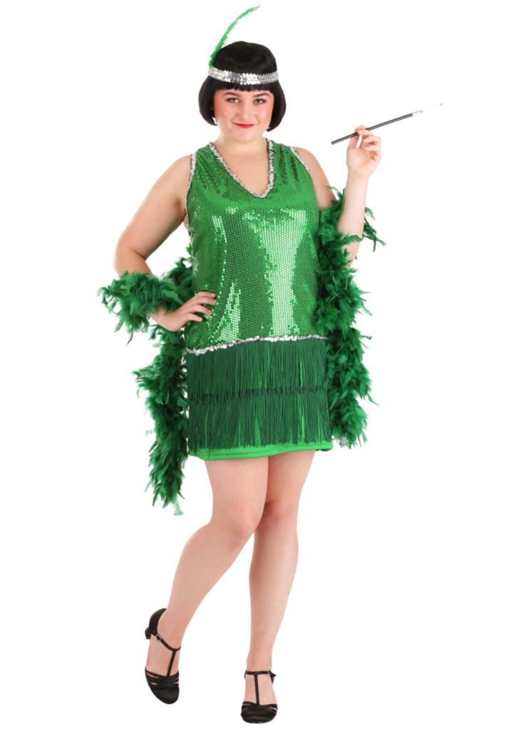 green plus size flapper dress costume with boa