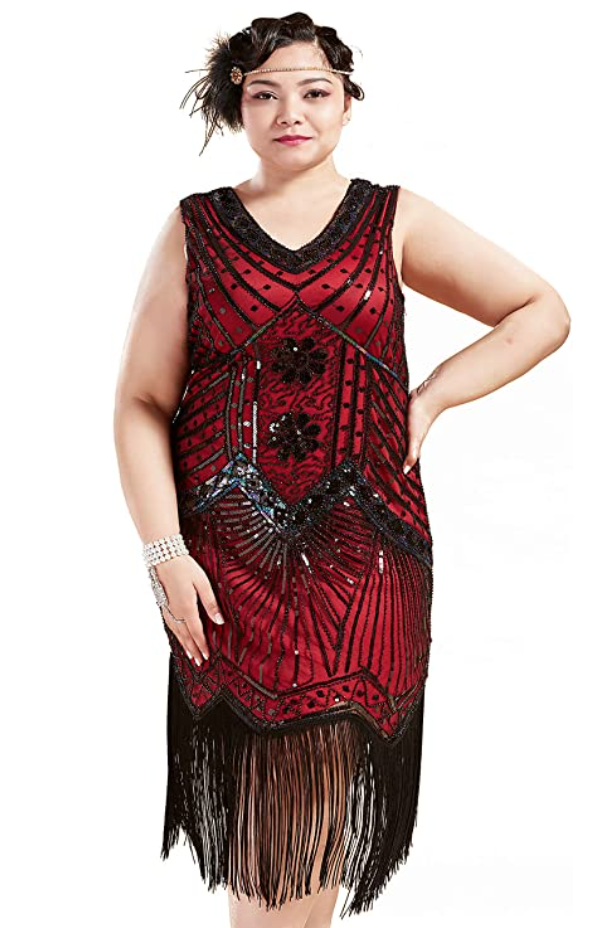 red and black plus size flapper costume dress