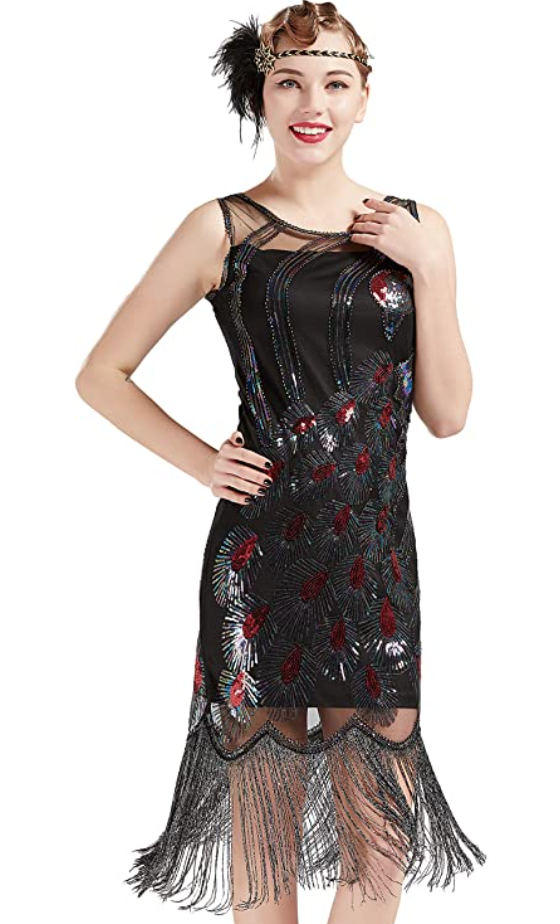 plus size flapper costume dress in black and red