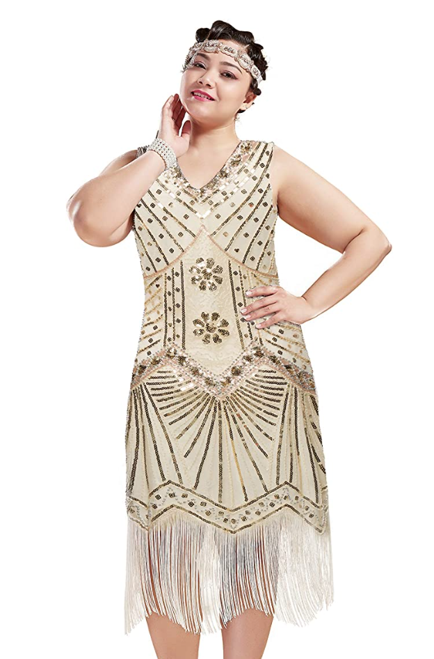 gold and cream plus size flapper costume dress