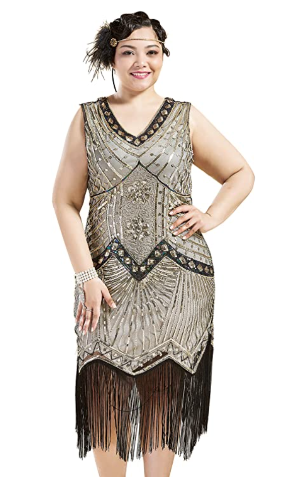 metallic plus size flapper costume dress