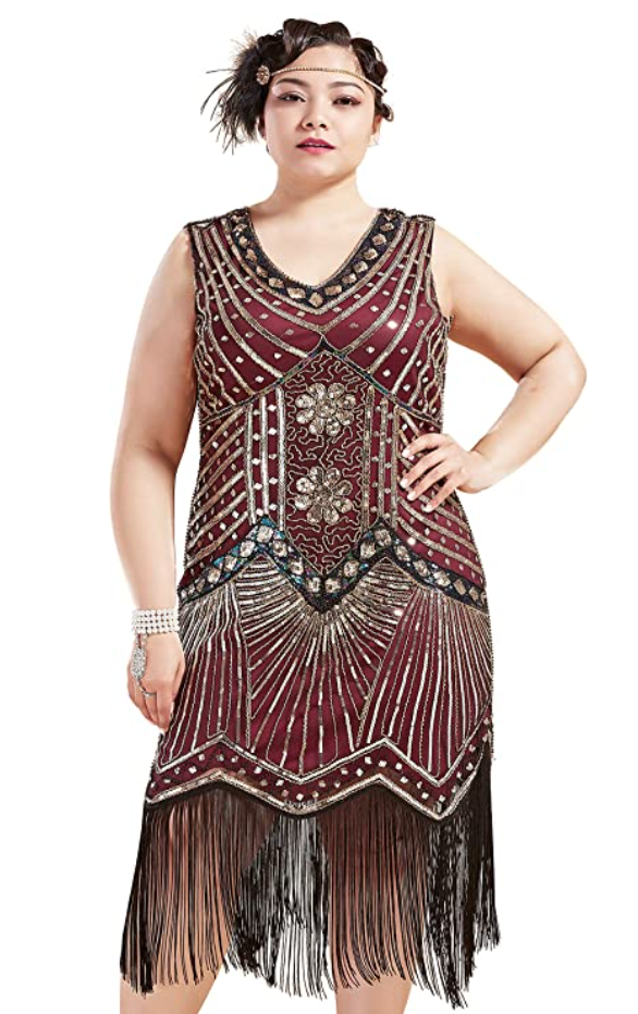 red and gold plus size flapper costume dress
