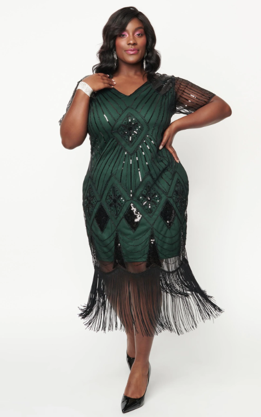 plus size flapper costume dress in black and green