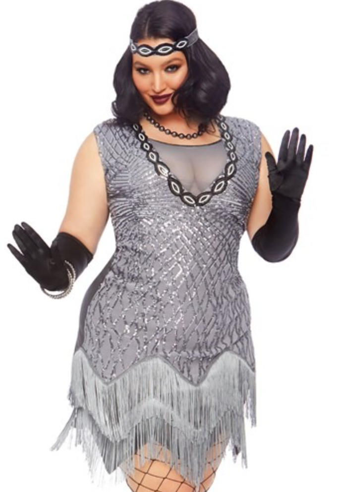 plus size flapper costume dress in gray