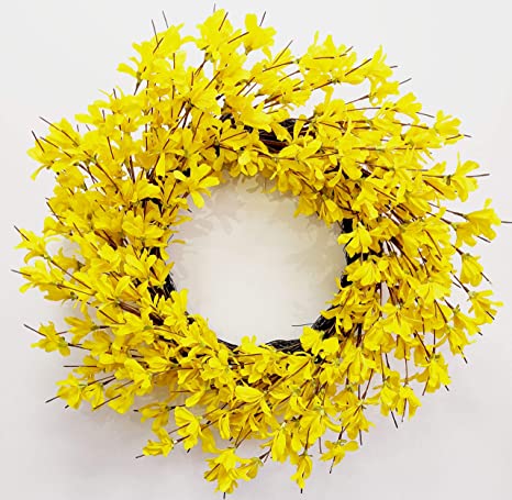 Front Door Wreaths for Summer  - fully yellow flower wreath made from faux yellow forsythias 