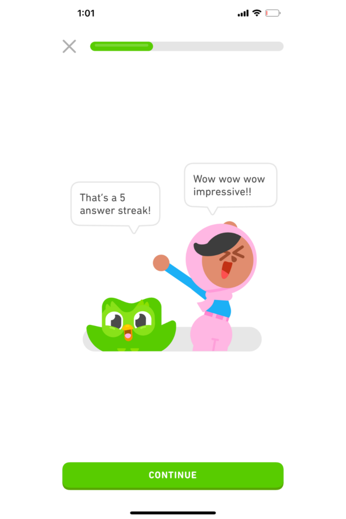 How to learn arabic on duolingo - screenshot image of Duolingo owl and one of the characters