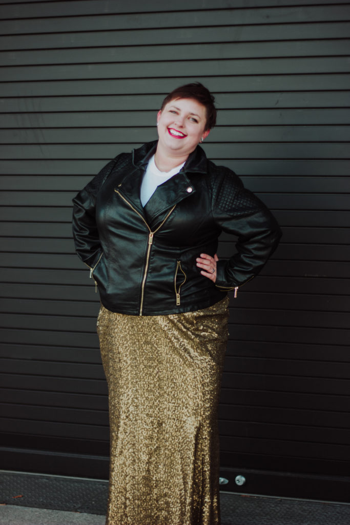 LGBT Fashion Model Photoshoot Leather Jacket Sequin Skirt