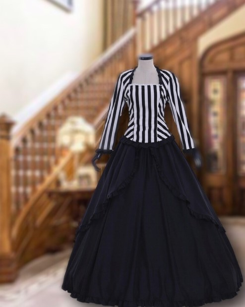 plus size  Victorian costume black and white gown