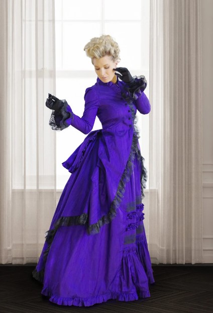 purple plus size Victorian gown costume with black accents