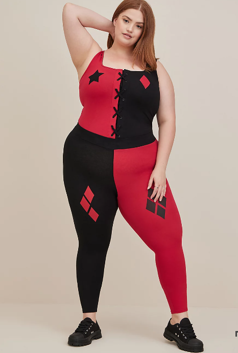 plus size halloween costume Harley Quinn in black and red up to a 6X