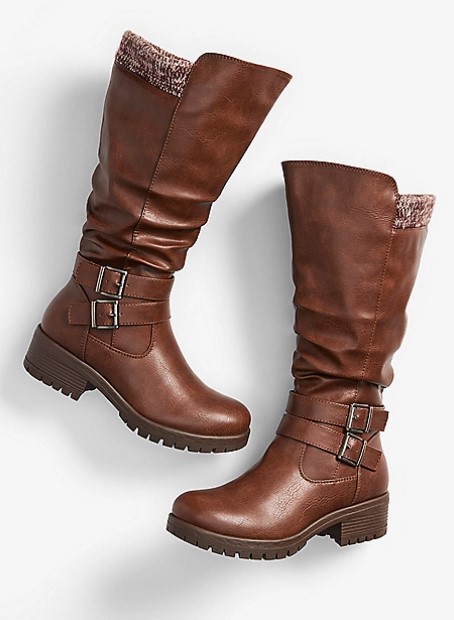 plus size wide calf boots in brown