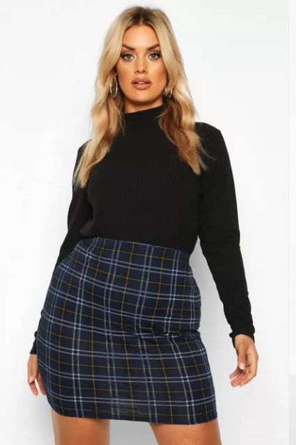 Blue plaid shop skirt plus size