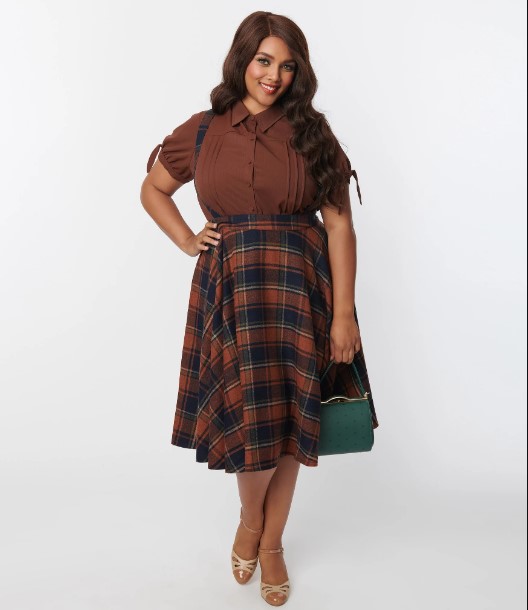 plus size plaid skirt with suspenders