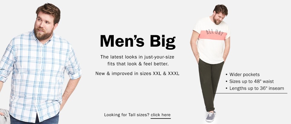 old navy's big and tall plus size men's section