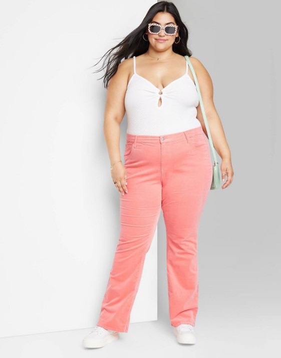pink Plus Size Corduroy Pants