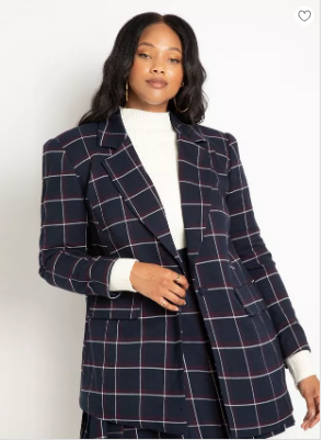 Plus size dark academia outfit featuring a plaid blazer and plaid skirt!
