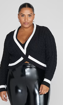 Plus Size Knit Varsity Sweater - Dark Academia