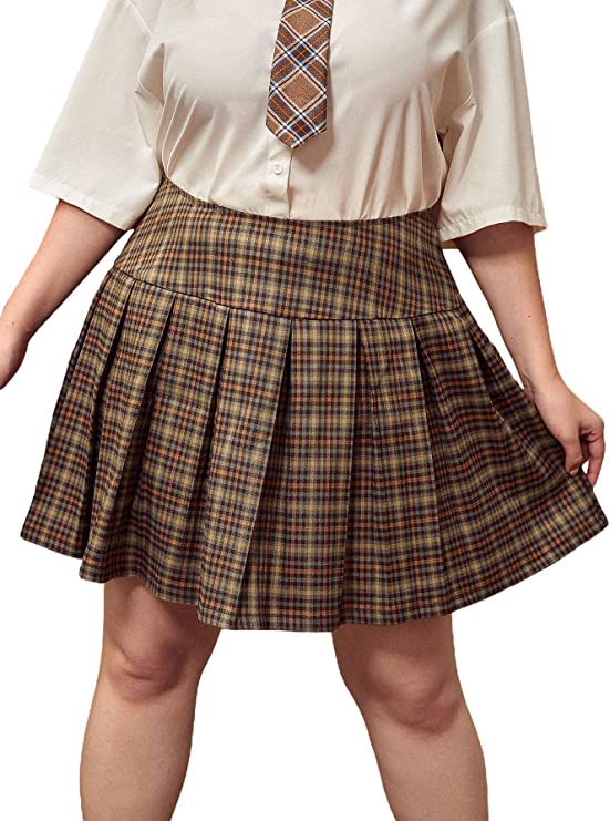 Plus Size Dark Academia Outfit with Plaid Skirt & Plaid Tie