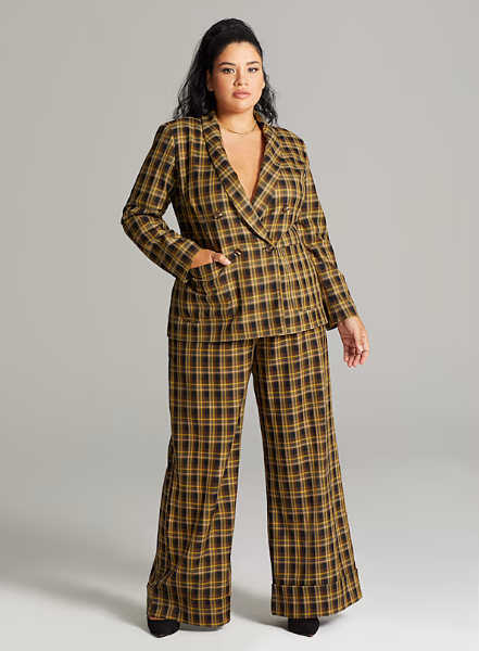 Plus Size Dark Academia Aesthetic - Plaid Suit with Blazer and Trousers