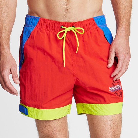  Plus Size Men's Swimwear - color blocked red, yellow and blue