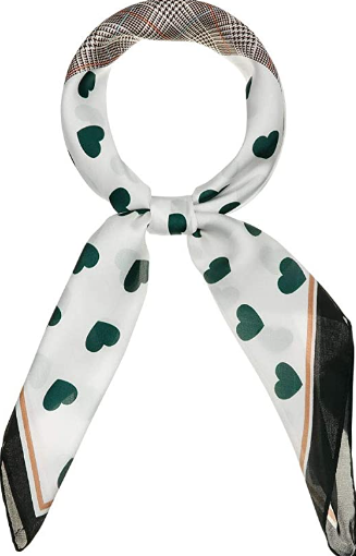 Heart Print Fashion 
Scarf (Square) - White background and fat green hearts in one section and another section is brown plaid