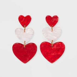 Under $25 Valentines Gifts for Friends: Resin Heart Drop Earrings 
