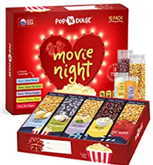 set of popcorn treat box with heart heart on front of box that has yellow font that says "movie night"
