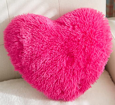 Fun Valentines Gifts for Friends under $25:- Bright Pink Fuzzy Heart Throw Pillow
