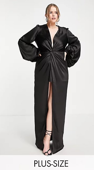 plus size prom dresses - black dramatic draped