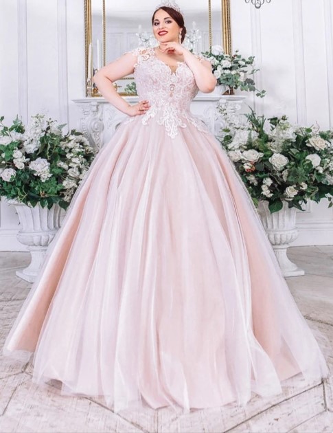 unique plus size wedding gown in light pink