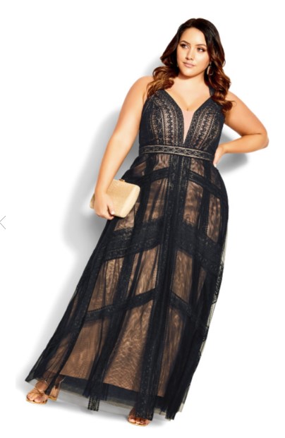 black lace plus size prom dress