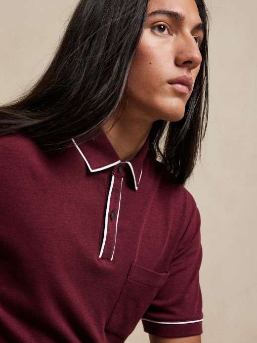 Valentines Day Gifts for Him - dark red polo with white accents from Banana Republic 
