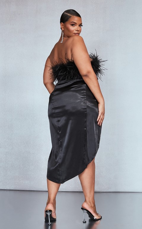 black plus size feather dress