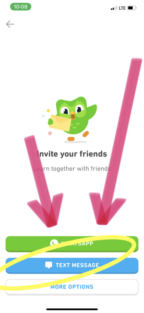 How to add friends on Duolingo - Text a link step 3