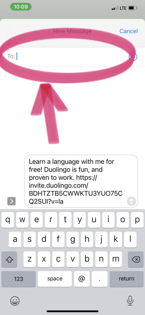 How to add friends on Duolingo - Text a link step 4