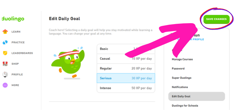 How to Change Daily Goal on Duolingo - Step 5