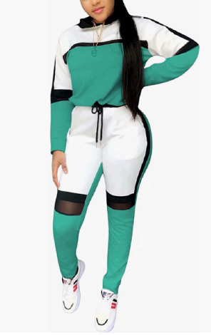 plus size airport outfit - green, black  and white sweatsuit