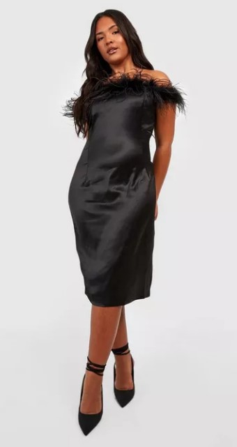 Plus Size Black Feather Dress