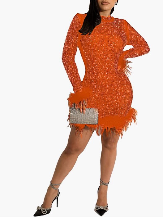plus size feather dress in orange