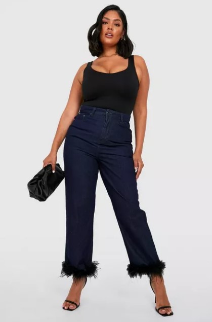 Plus Size Feather trimmed jeans