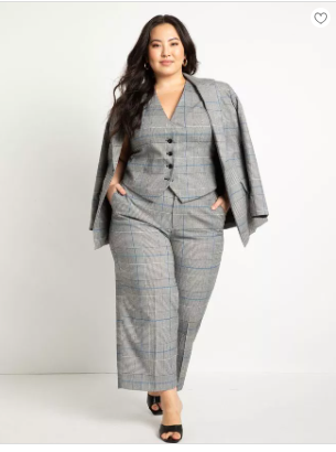 Plus Size Masculine Workwear - Gray Plaid 3 Piece Suit  With Vest