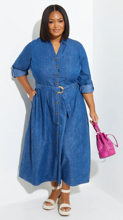 Plus Size Chambray Maxi Dress in Denim Color