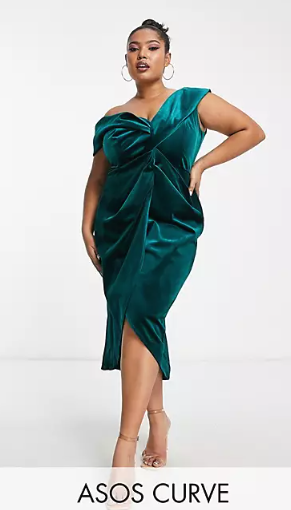 Plus Size Cocktail Dress - Emerald Velvet Dress