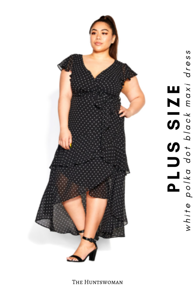 Plus Size White Polka Dot Black Maxi Dress