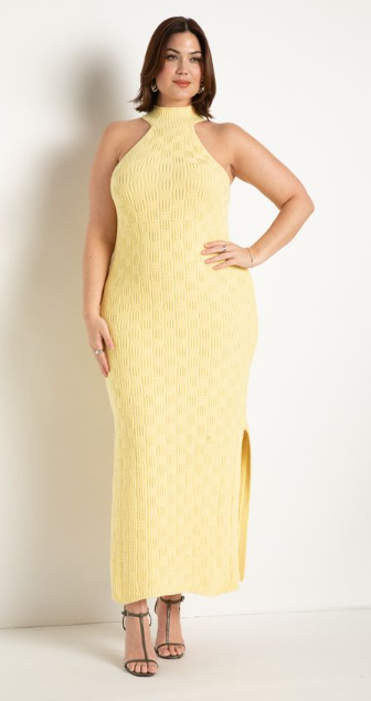 Unique Plus Size Maxi Dress Knit Yellow