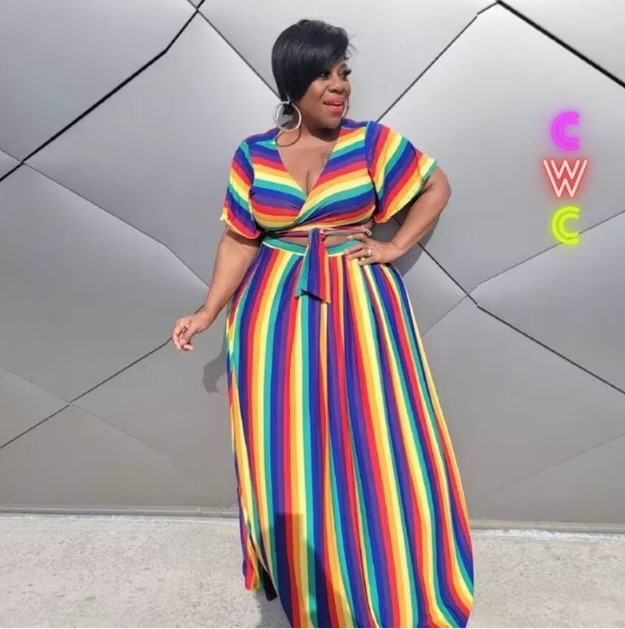 Plus Size Pride Outfits - Matching Two Piece Rainbow Set crop top and rainbow plus size maxi skirt