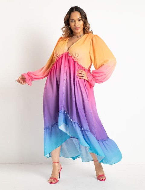 Plus Size Pride Outfits - Rainbow maxi dress swimsuit cover up in rainbow