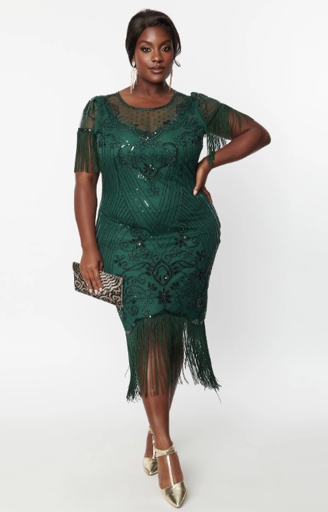 plus size flapper costume dress in green with short sleeves
